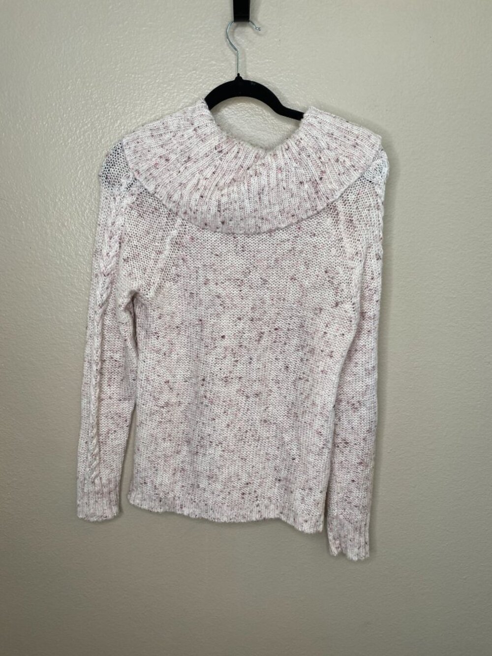 Soho New York & Company Womens Speckled Knit Cowl Neck Sweater M Ivory Pink